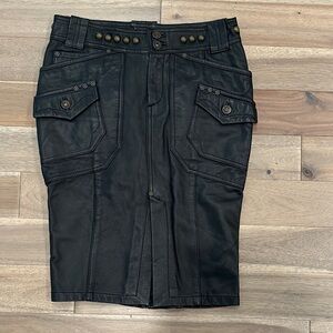 Diesel Black leather biker studded Pencil Skirt y2k